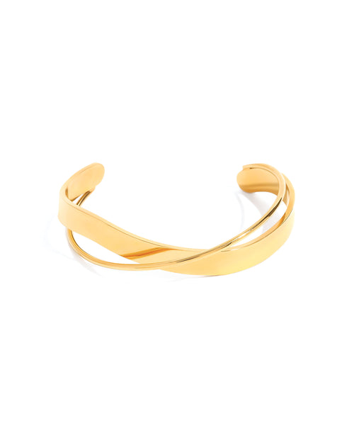 18K gold plated twisted double band open cuff bracelet — HYFN