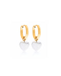 18K gold plated hoop earrings with silver puffy heart charm — HYFN