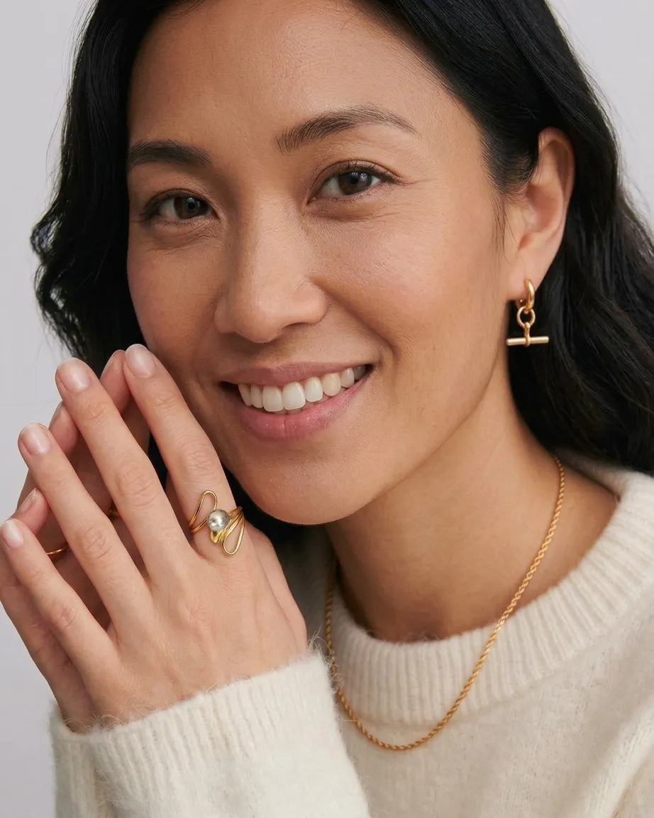 Waterproof Two-Tone Asymmetrical Ring (18K Gold Plated)