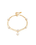 18K gold plated double chain bracelet with crystal charm — HYFN