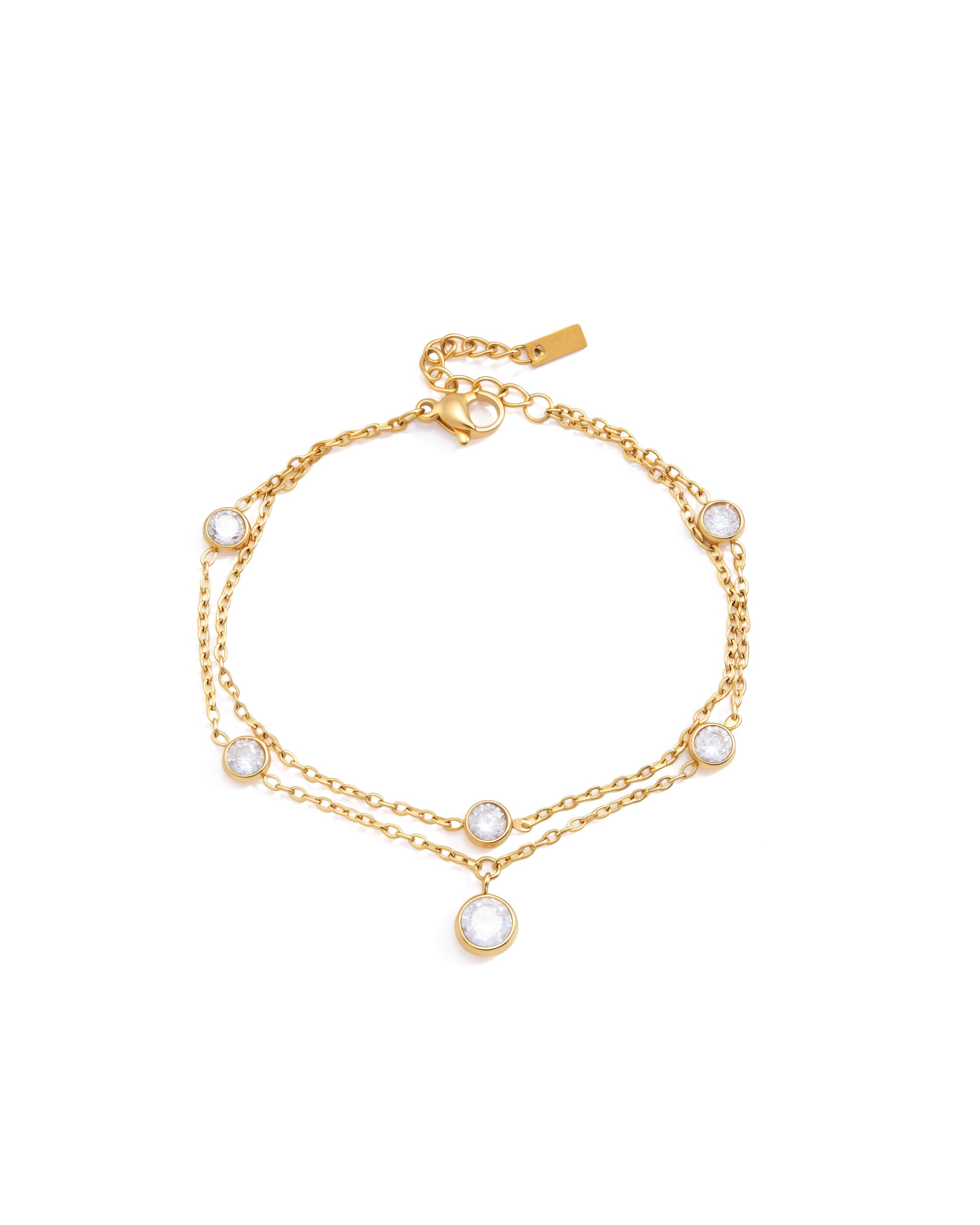 18K gold plated double chain bracelet with crystal charm — HYFN