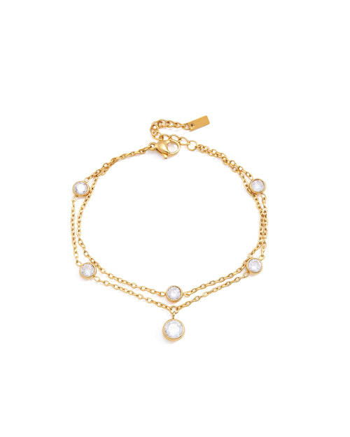 18K gold plated double chain bracelet with crystal charm — HYFN