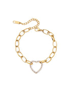 18K gold plated chain link bracelet with crystal pavé heart charm — HYFN