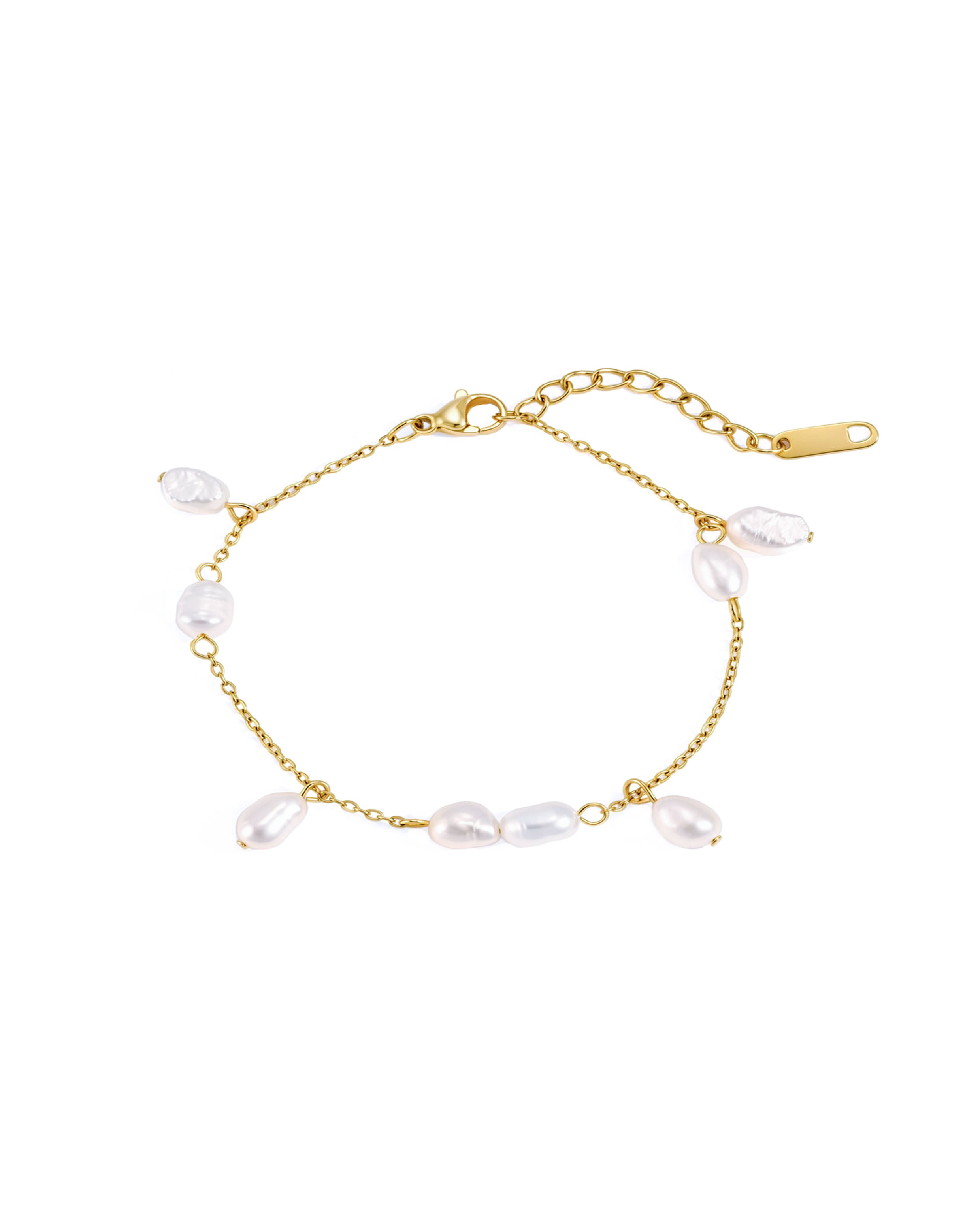 18K gold plated delicate chain bracelet with freshwater pearl charms — HYFN