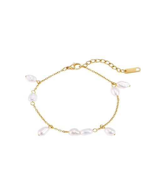 18K gold plated delicate chain bracelet with freshwater pearl charms — HYFN