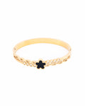 18K gold plated bangle bracelet with black enamel clover and crystal detail — HYFN