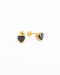 18K gold plated black crystal heart stud earrings — HYFN
