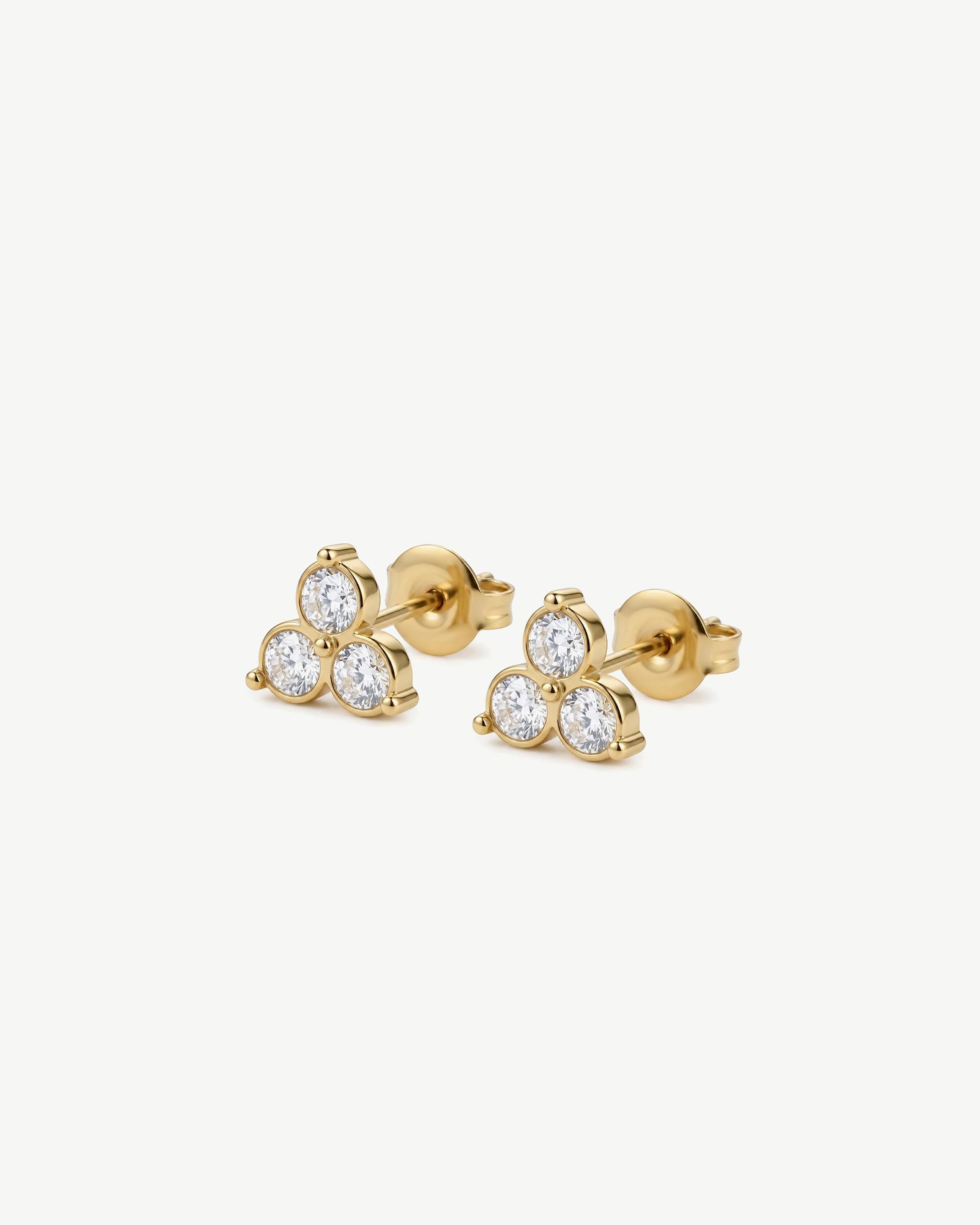 18K gold plated triple bezel-set crystal cluster stud earrings — HYFN
