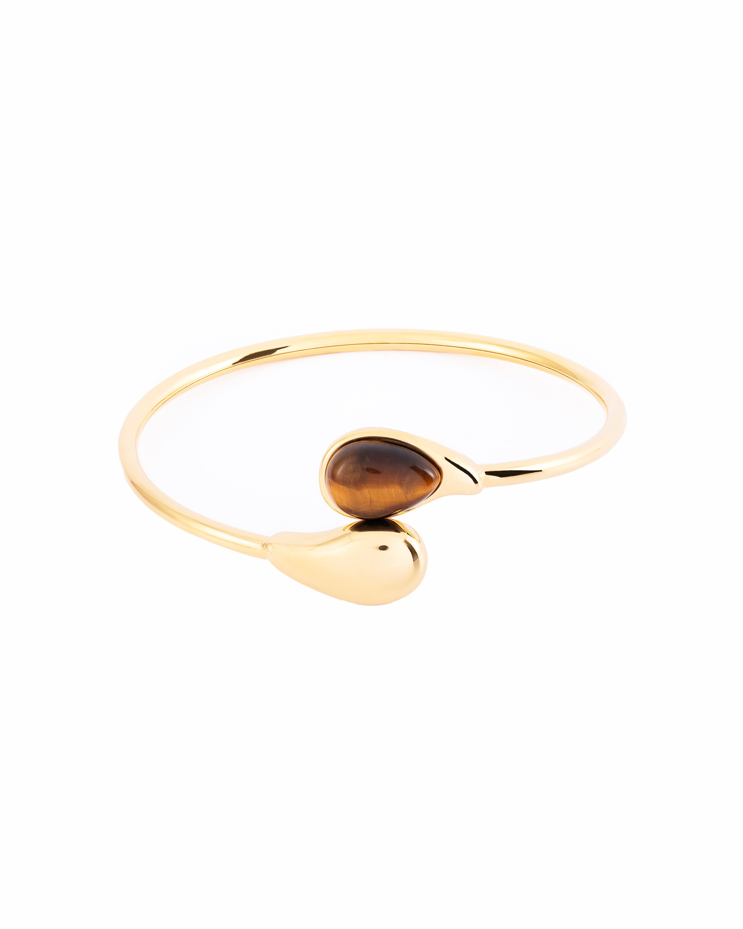18K gold plated open cuff bracelet with tiger's eye teardrop stone — HYFN