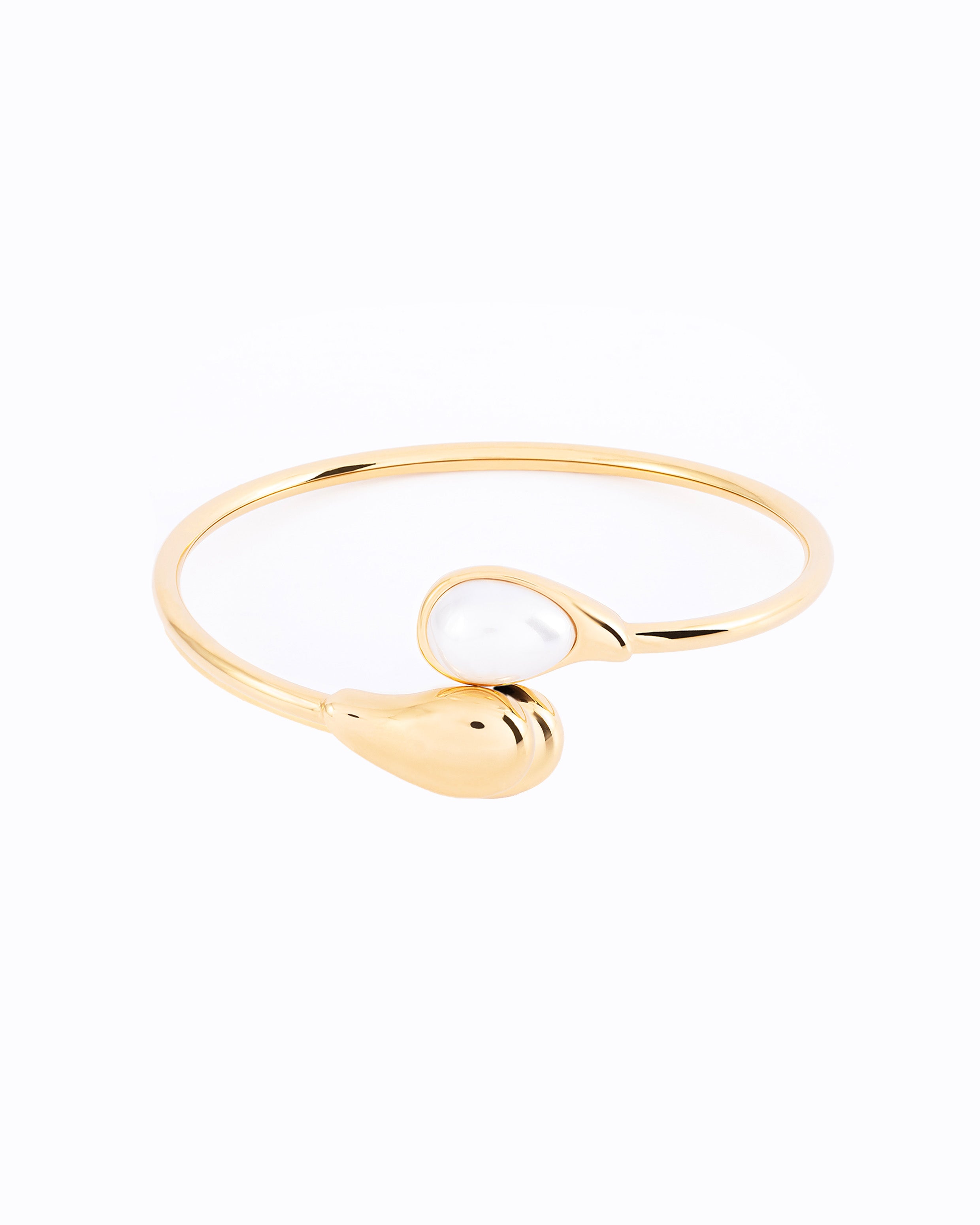 18K gold plated open cuff bracelet with mother of pearl teardrop stone — HYFN