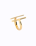 18K gold plated double horizontal bar open ring — HYFN