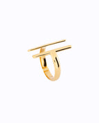 18K gold plated double horizontal bar open ring — HYFN