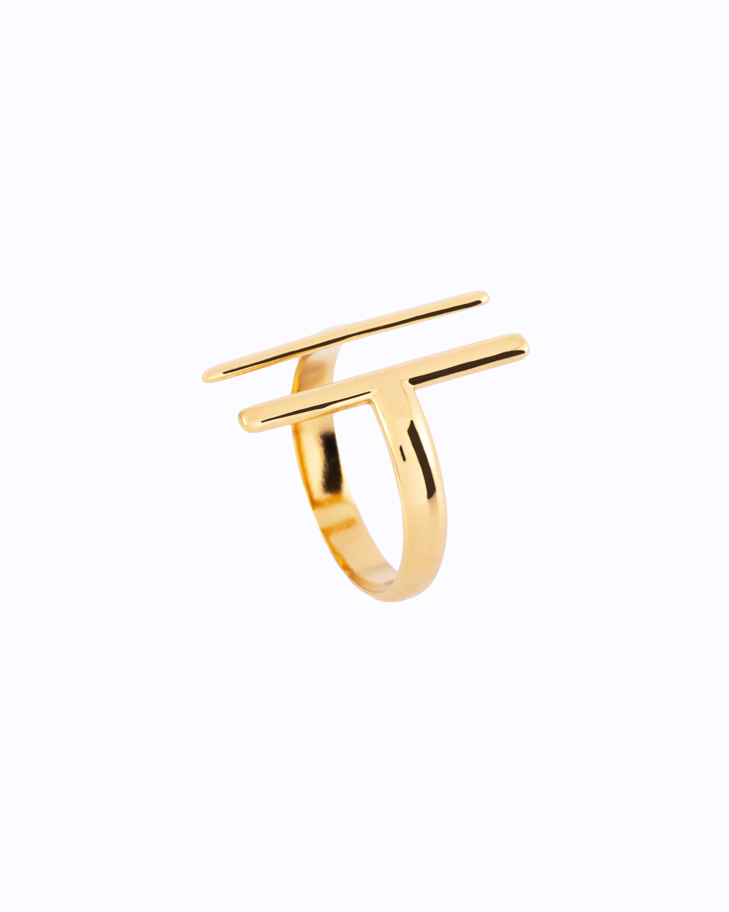 18K gold plated double horizontal bar open ring — HYFN