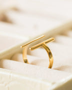 18K gold plated double bar ring in jewellery box — HYFN