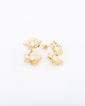 18K gold plated double floral drop earrings with freshwater pearl centre — HYFN