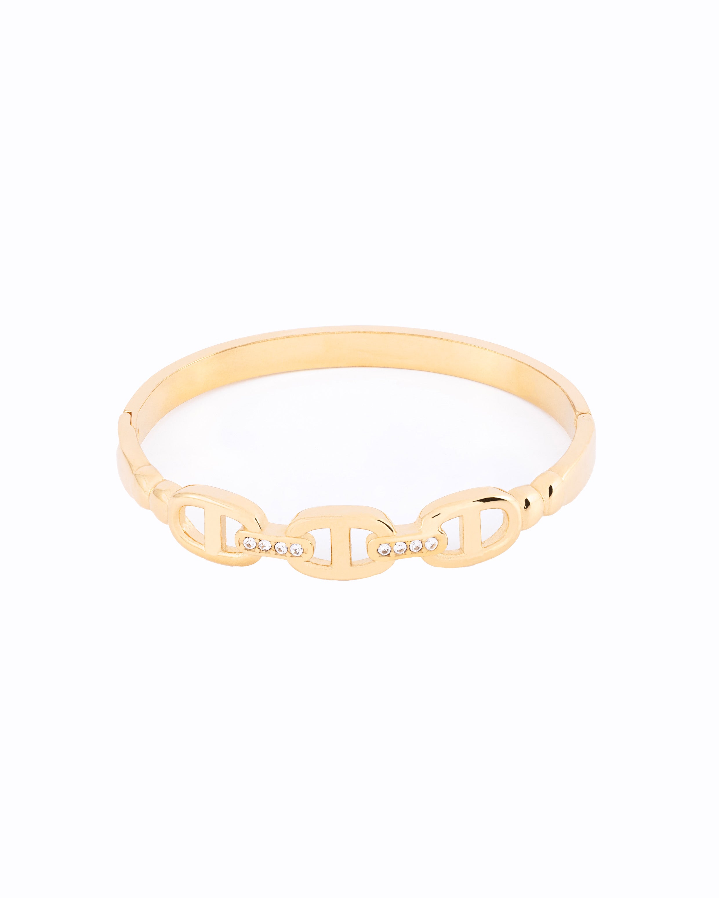 18K gold plated mariner link bangle bracelet with pavé crystal detail — HYFN
