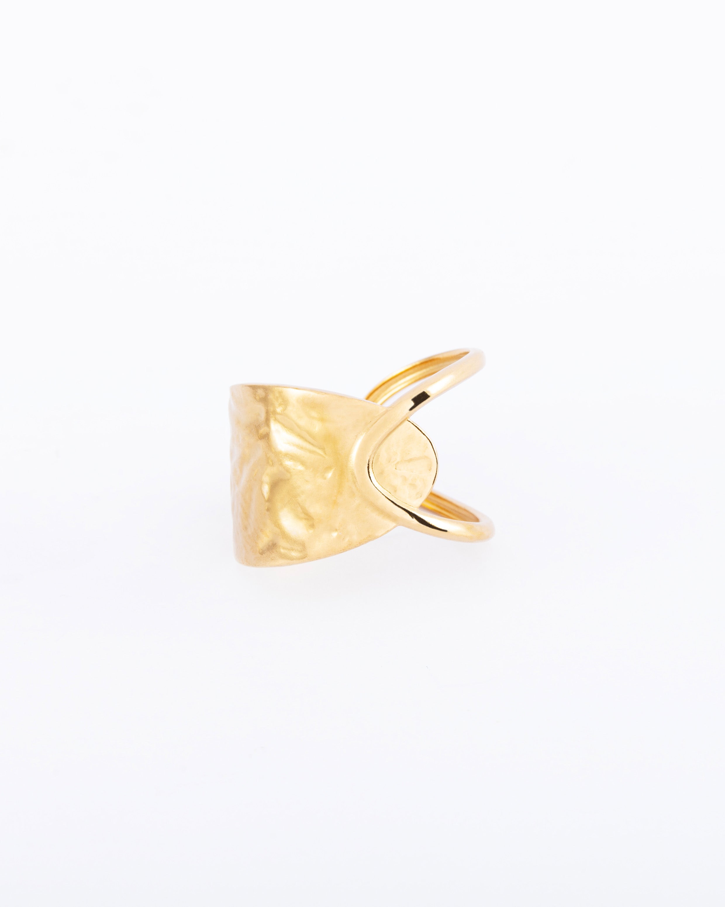 18K gold plated hammered sculptural wide band open ring — HYFN