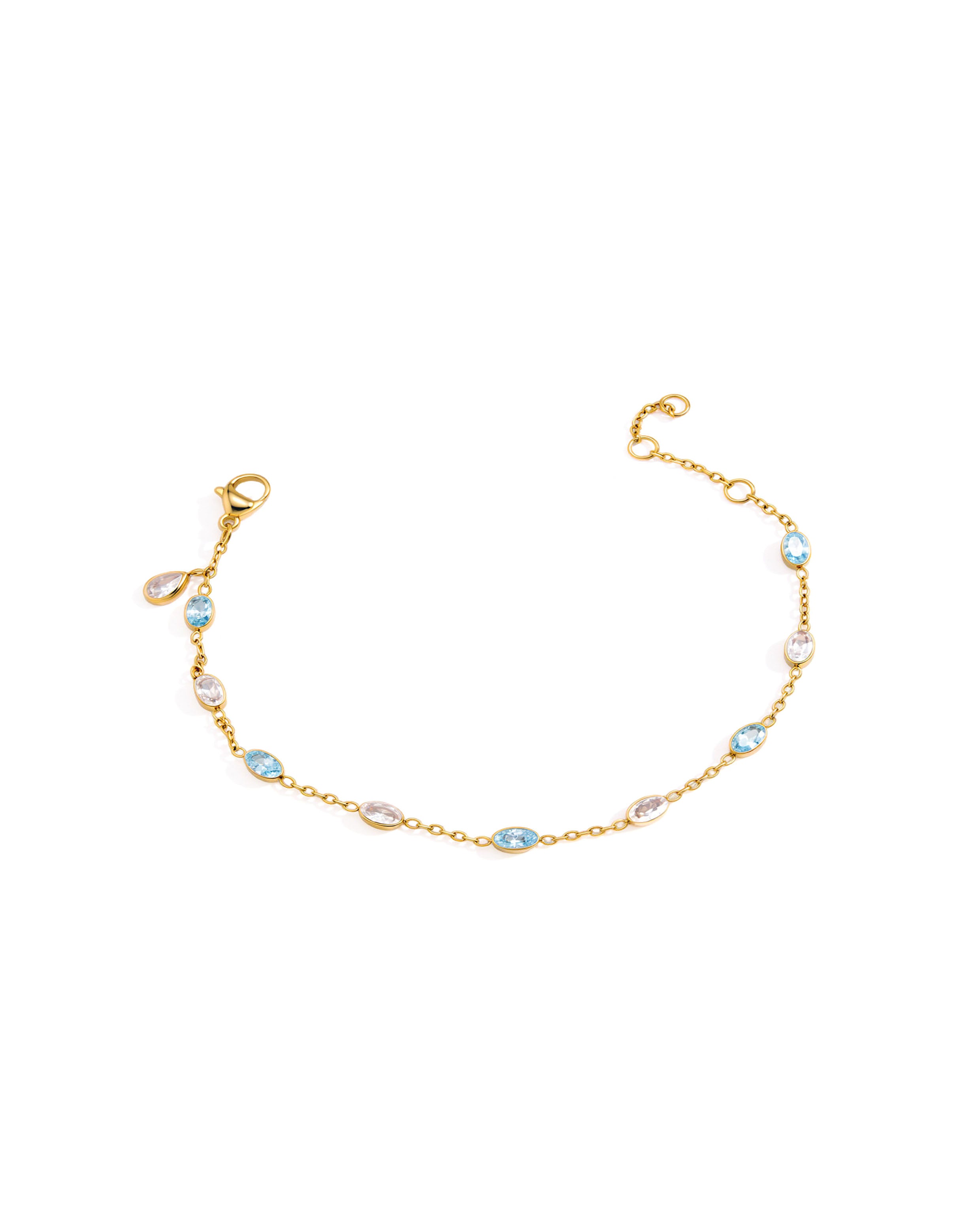 18K gold plated chain bracelet with blue and clear zircon stones — HYFN