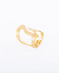 18K gold plated wide ribbed wave open cuff statement ring — HYFN