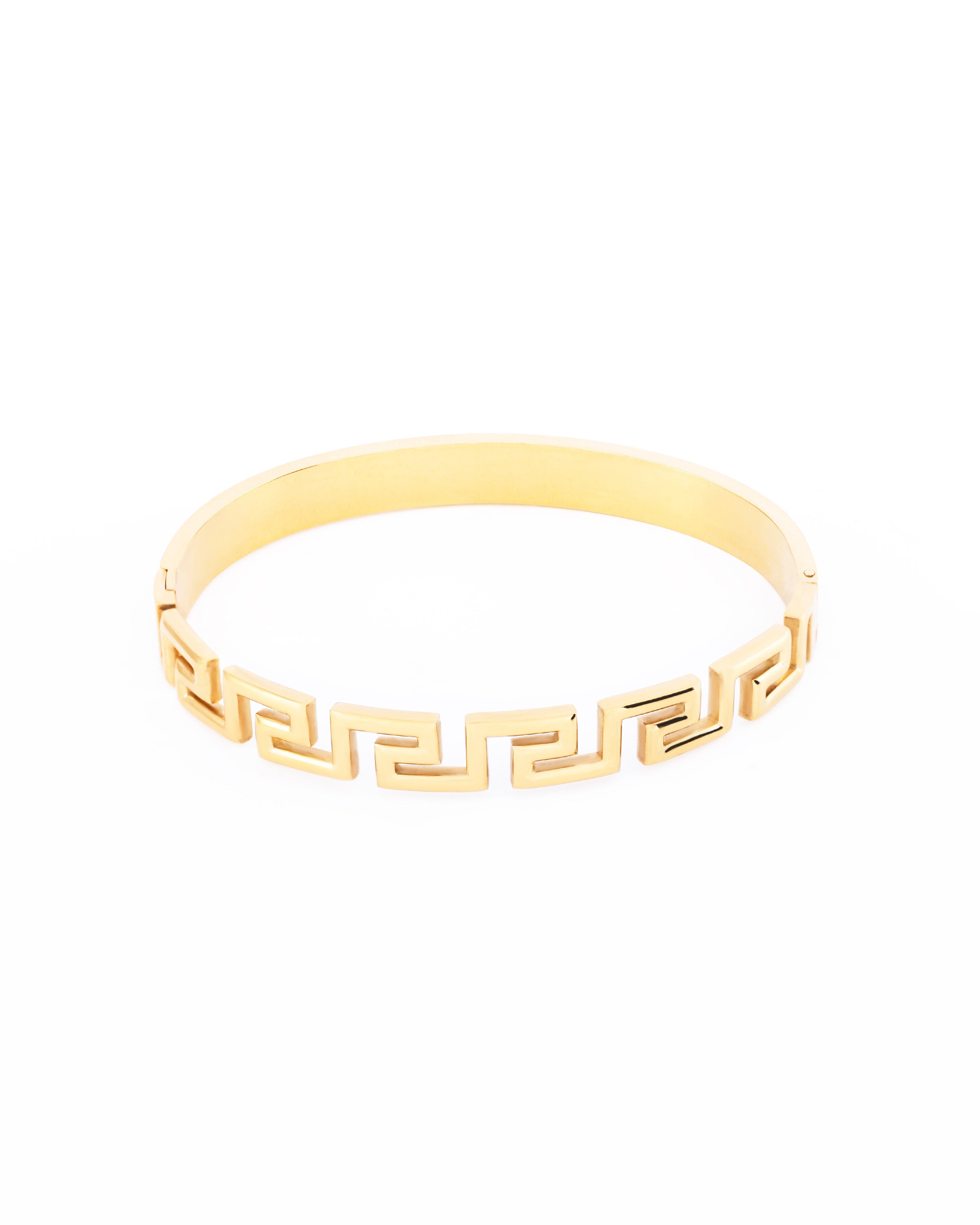 18K gold plated Greek key geometric bangle bracelet — HYFN