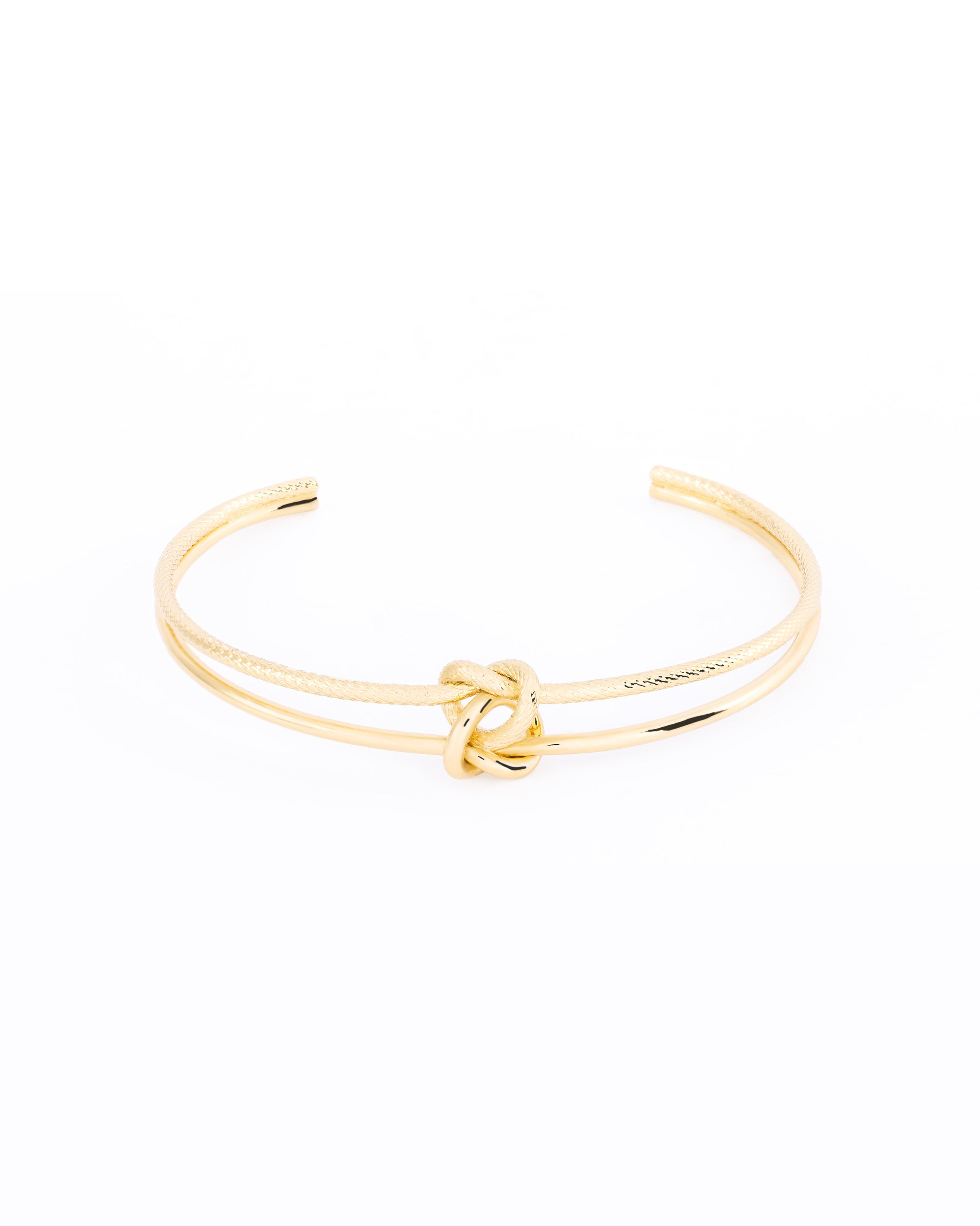 18K gold plated double wire open cuff bracelet with knot detail — HYFN