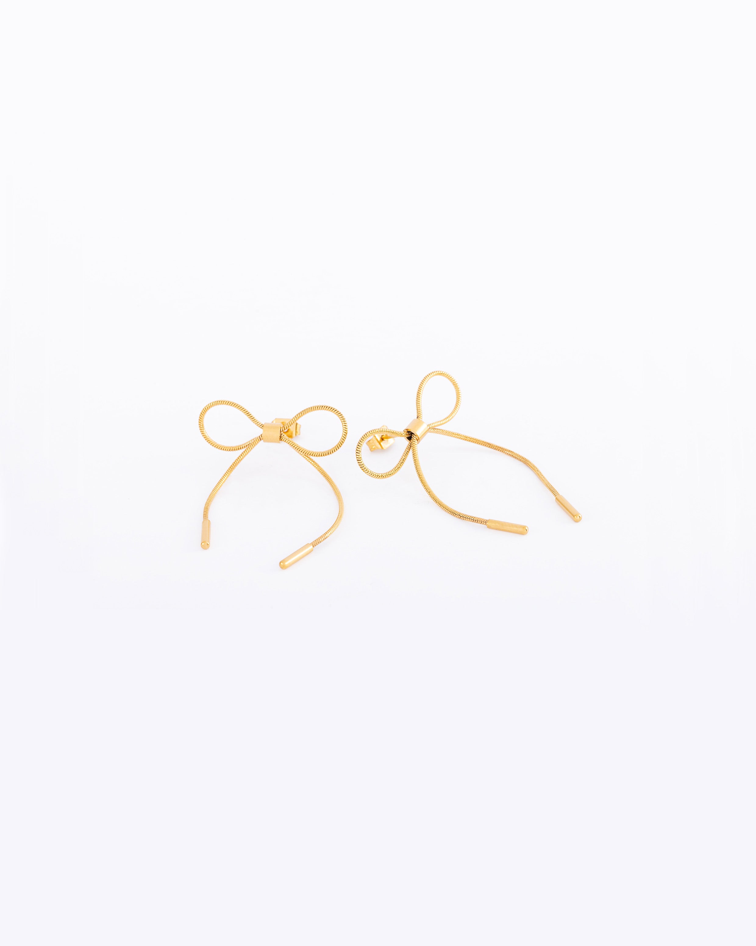 18K gold plated long wire bow stud earrings — HYFN