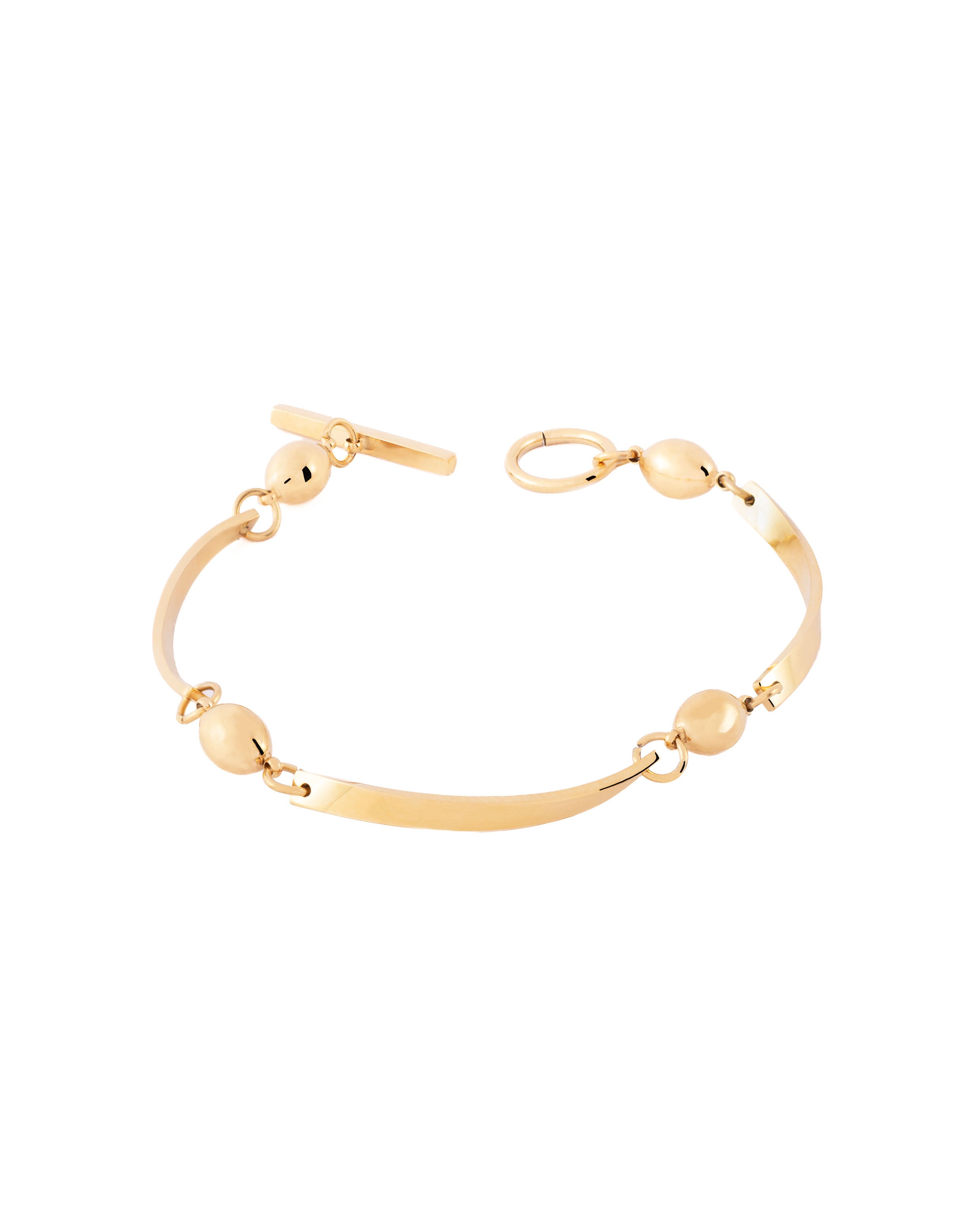 18K gold plated T-bar bracelet with ball chain and bar links — HYFN