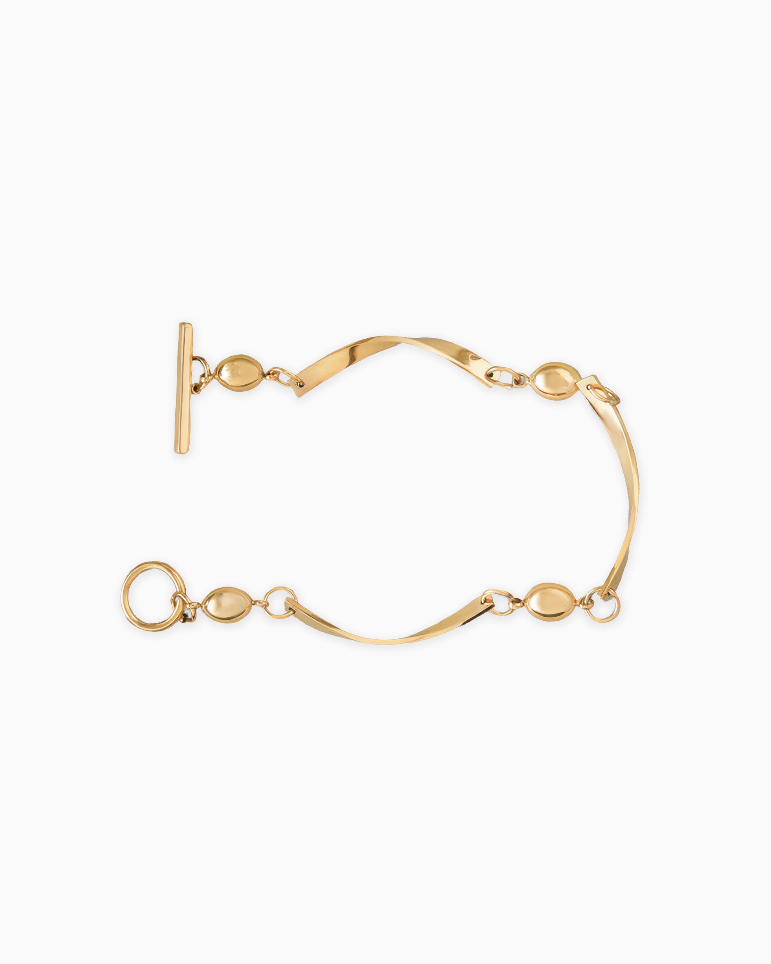 18K gold plated T-bar bracelet with twisted bar and ball links — HYFN