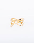 18K gold plated sculptural multi-wave stacked adjustable ring — HYFN
