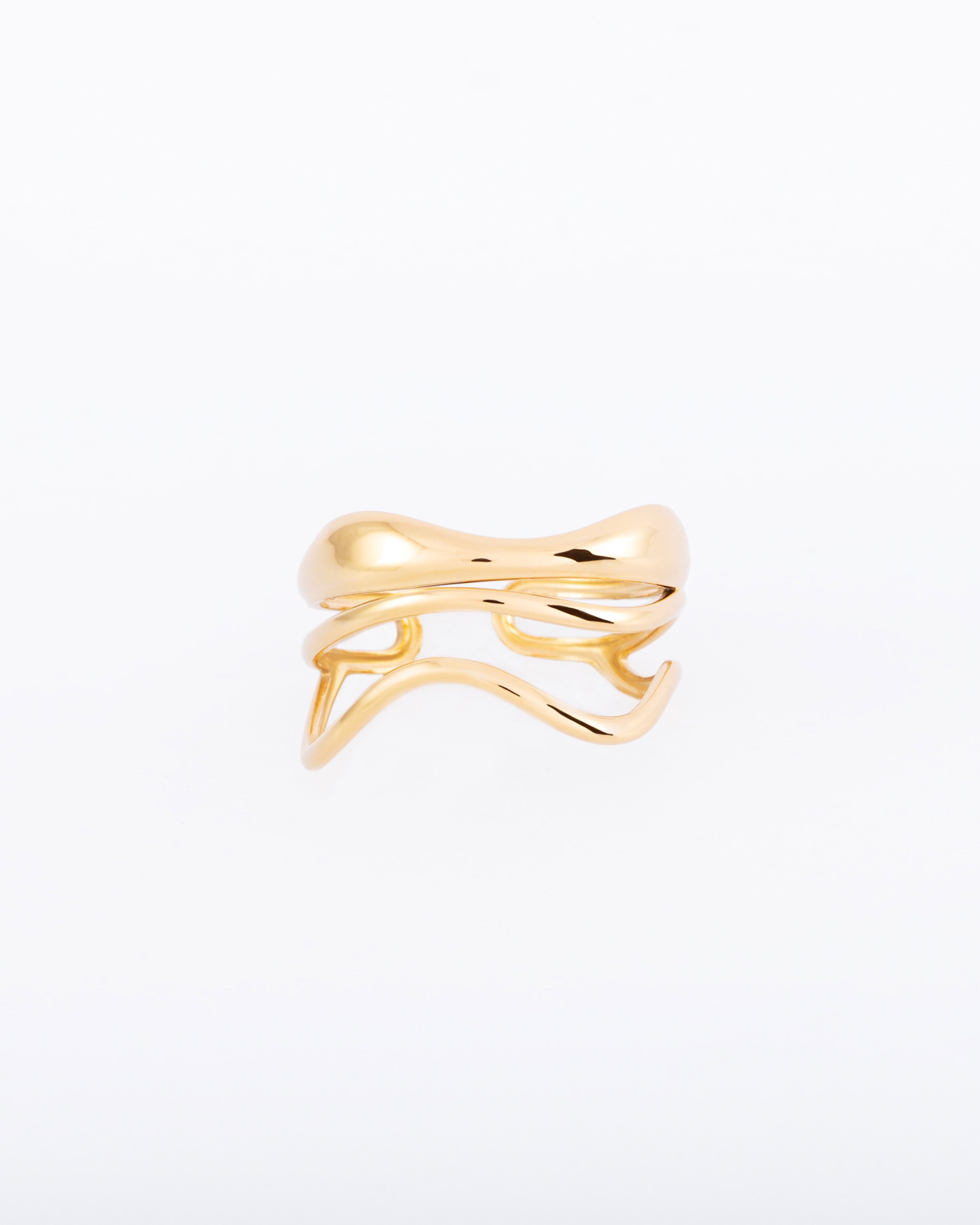 18K gold plated sculptural multi-wave stacked adjustable ring — HYFN