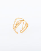 18K gold plated triple wave open adjustable ring — HYFN