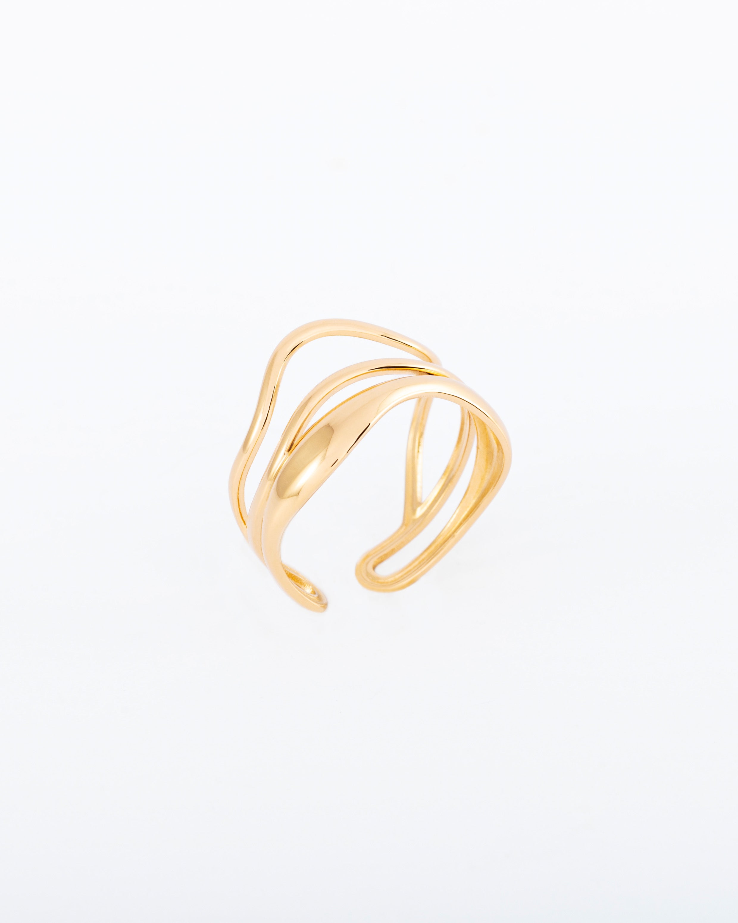 18K gold plated triple wave open adjustable ring — HYFN