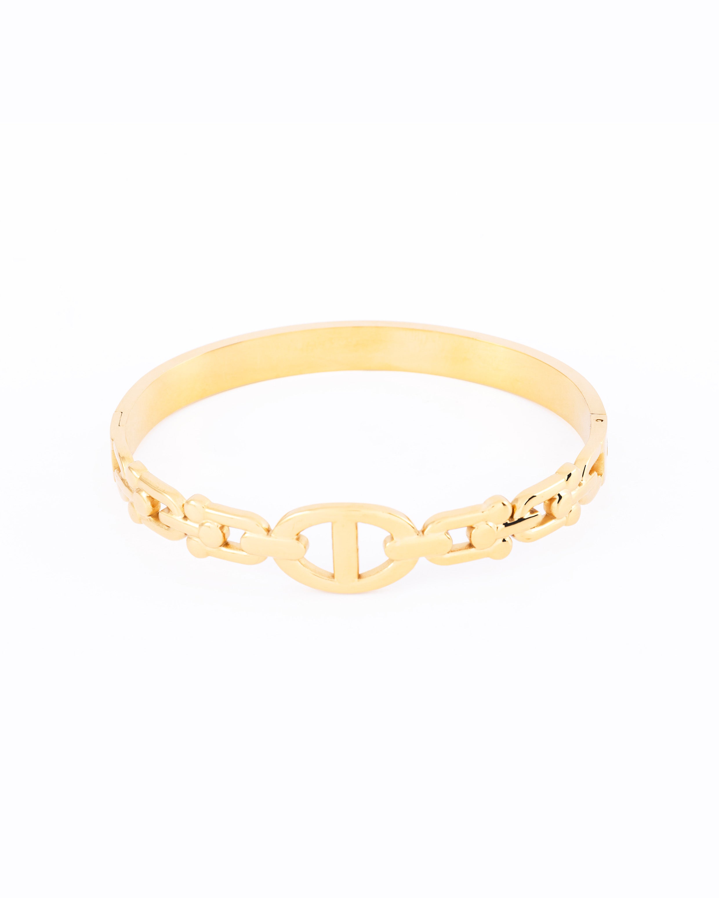 18K gold plated oval mariner link bangle bracelet — HYFN