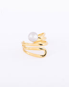 18K gold plated sculptural coil ring with silver pearl top — HYFN