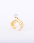 18K gold plated abstract multi-wire open ring with freshwater silver pearl — HYFN