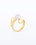 18K gold plated asymmetrical swirl ring with freshwater silver pearl — HYFN