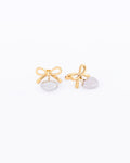 18K gold plated bow stud earrings with silver teardrop — HYFN