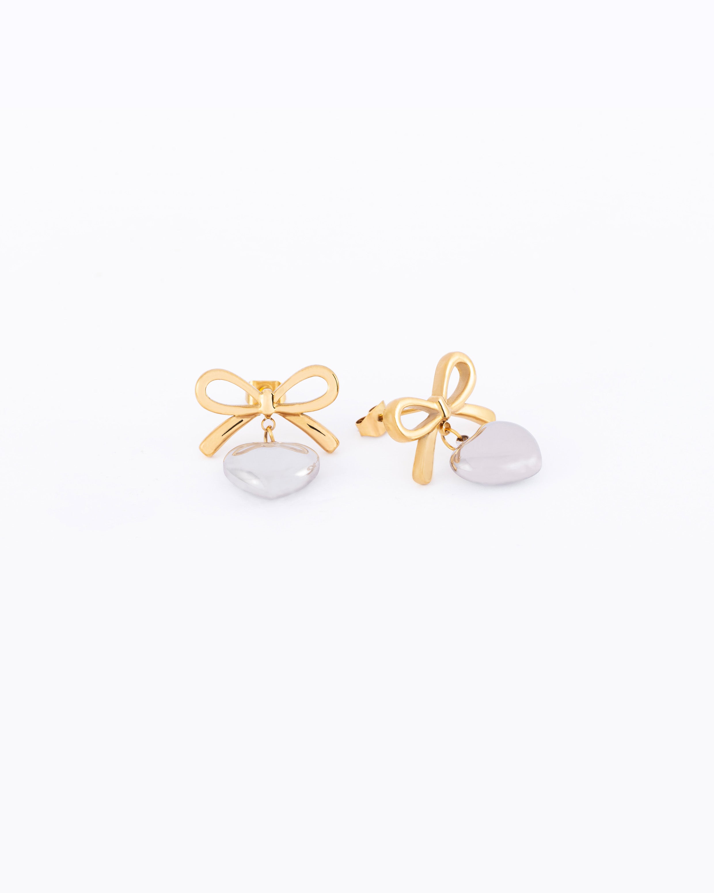 18K gold plated bow stud earrings with silver teardrop — HYFN