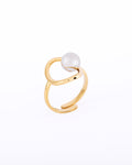 18K gold plated open circle adjustable ring with silver pearl— HYFN
