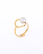 18K gold plated open circle adjustable ring with silver pearl— HYFN