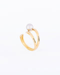 18K gold plated double band open ring with freshwater silver pearl — HYFN