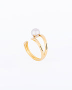 18K gold plated double band open ring with freshwater silver pearl — HYFN