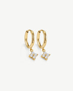 18K gold plated huggie hoop earrings with pavé crystal clover charm — HYFN