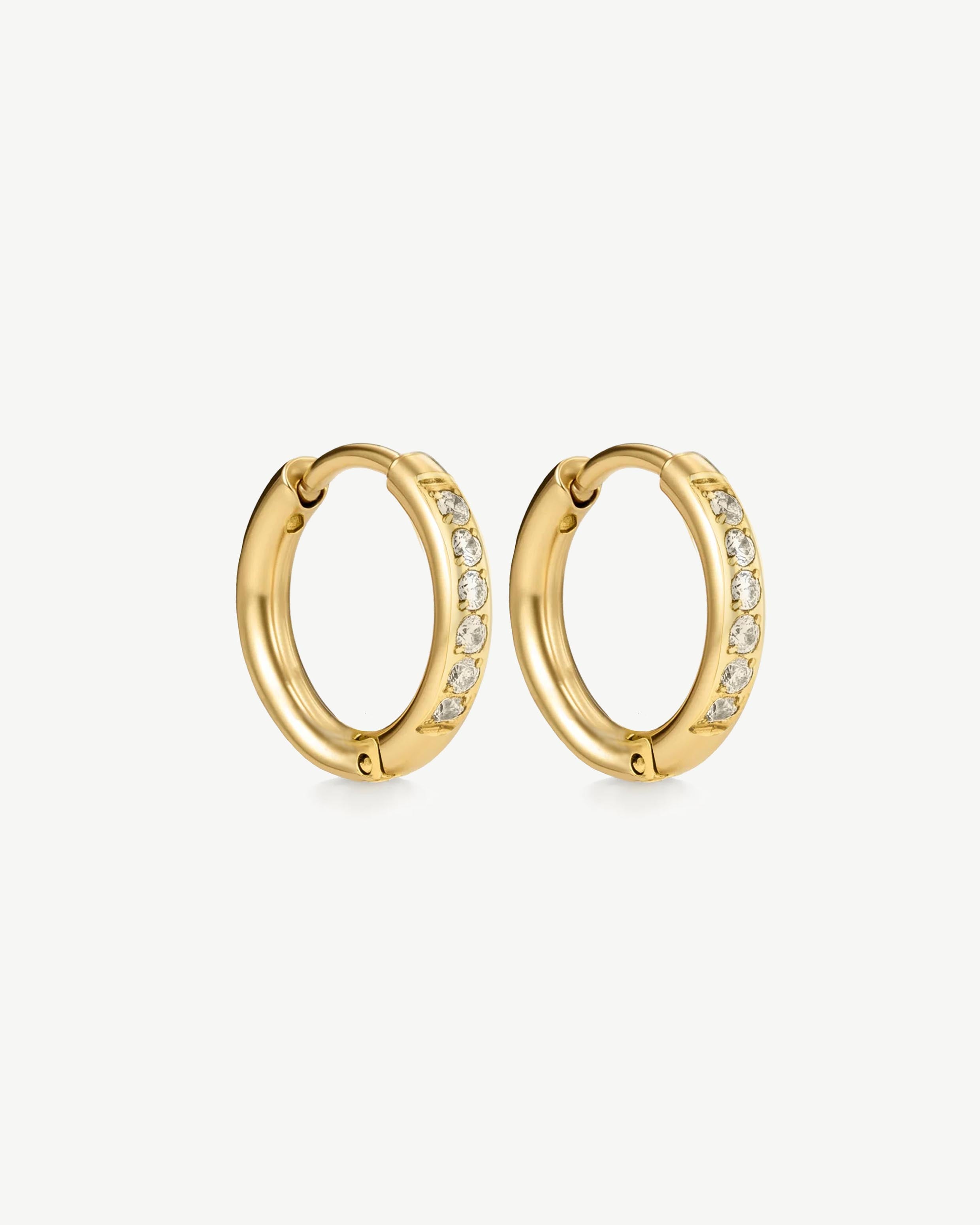 18K gold plated pavé crystal huggie hoop earrings — HYFN