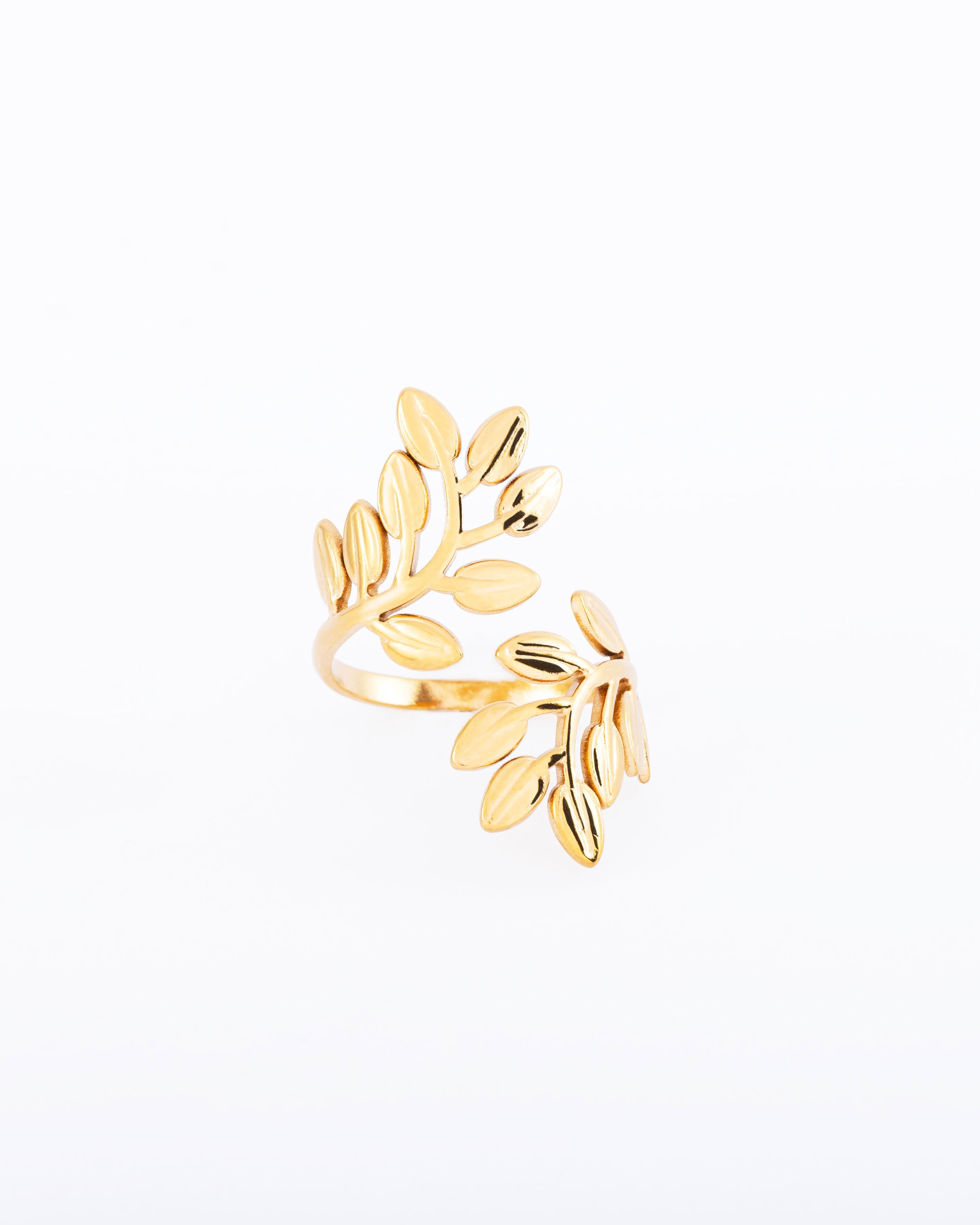 18K gold plated double olive branch wrap ring — HYFN
