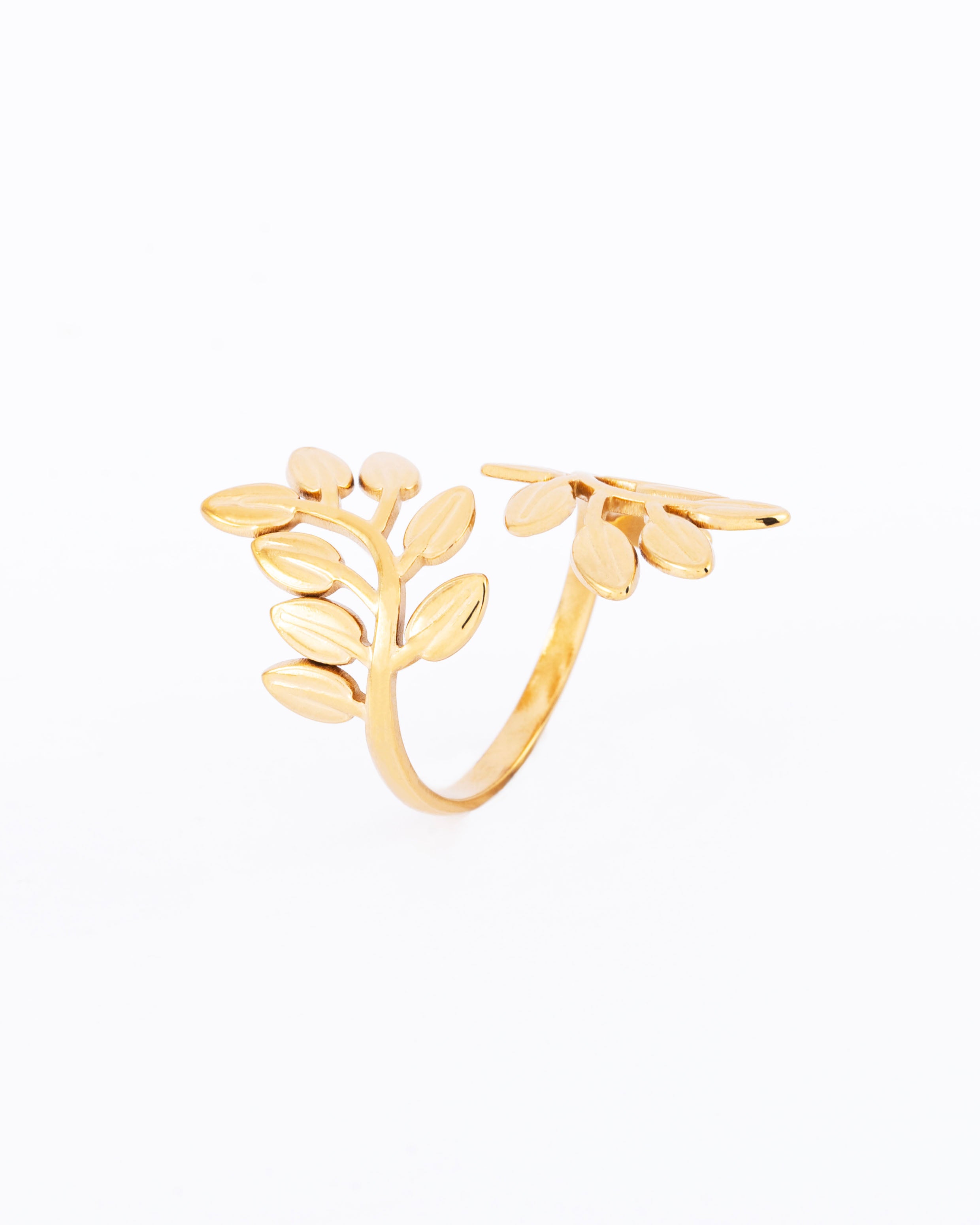 18K gold plated open wrap leaf branch statement ring — HYFN